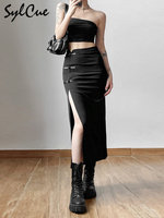 Stride into style with the Nibber Black Sexy Split Skirt. 2